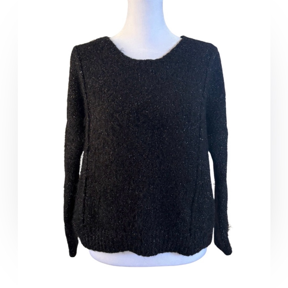 Jennifer Lopez Black Metallic Fuzzy Knit Sweater